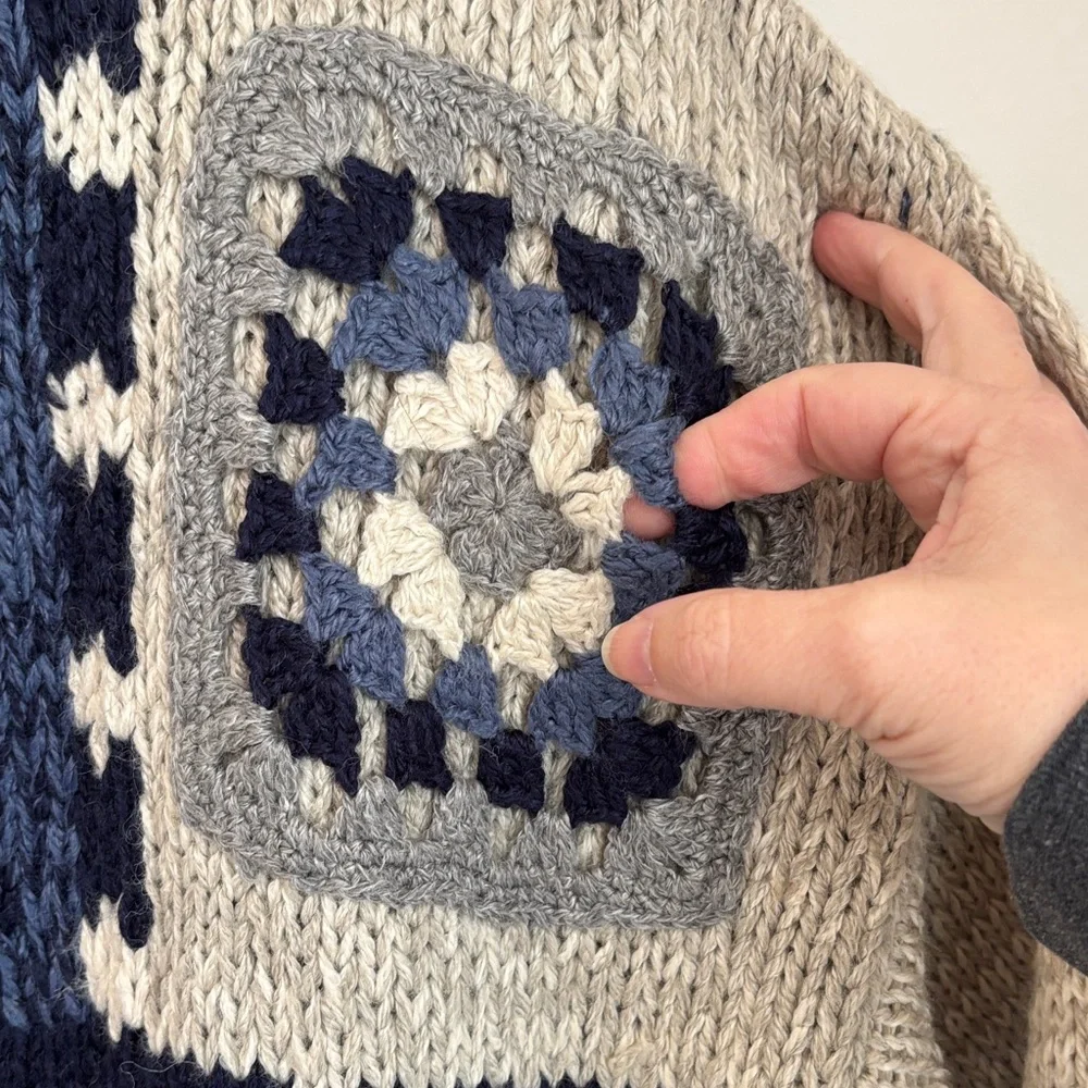 Vintage cabin creek granny square 3D Cable Knit Crewneck Sweater Womens 1X NWT